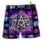 Wicca Witch Vibes Purple Pentagram Hawaiian Beach Shorts For Summer Vacation And Coastal Travel