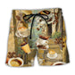 Coffee Morning Vintage Aesthetic Beach Shorts Pattern View For Relaxed Vacation Styling