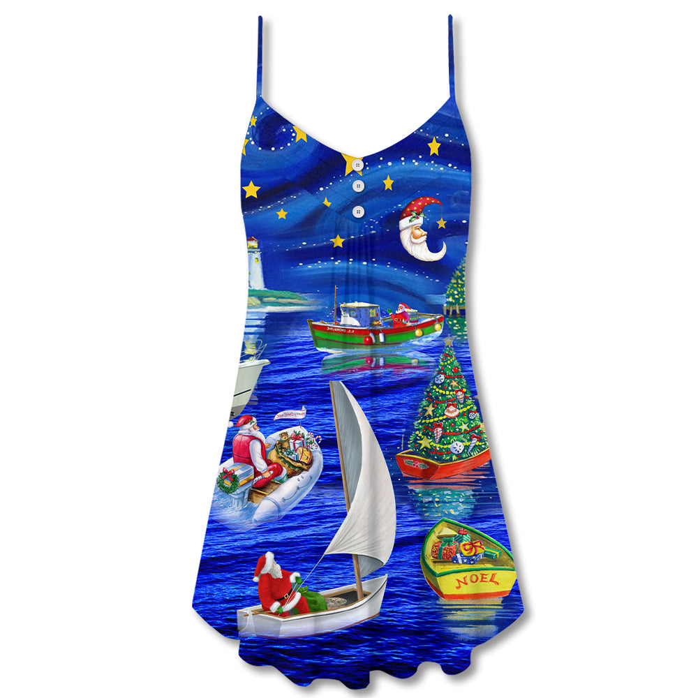 Christmas Starry Night Holiday Theme V-Neck Sleeveless Cami Dress For Festive Events And Casual Summer Styling