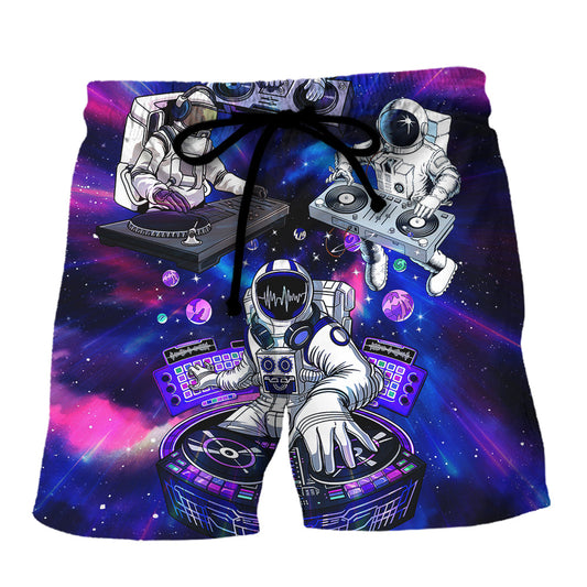 Galaxy DJ Astronaut Beach Shorts For Holiday Cruises And Relaxed Casual Wear