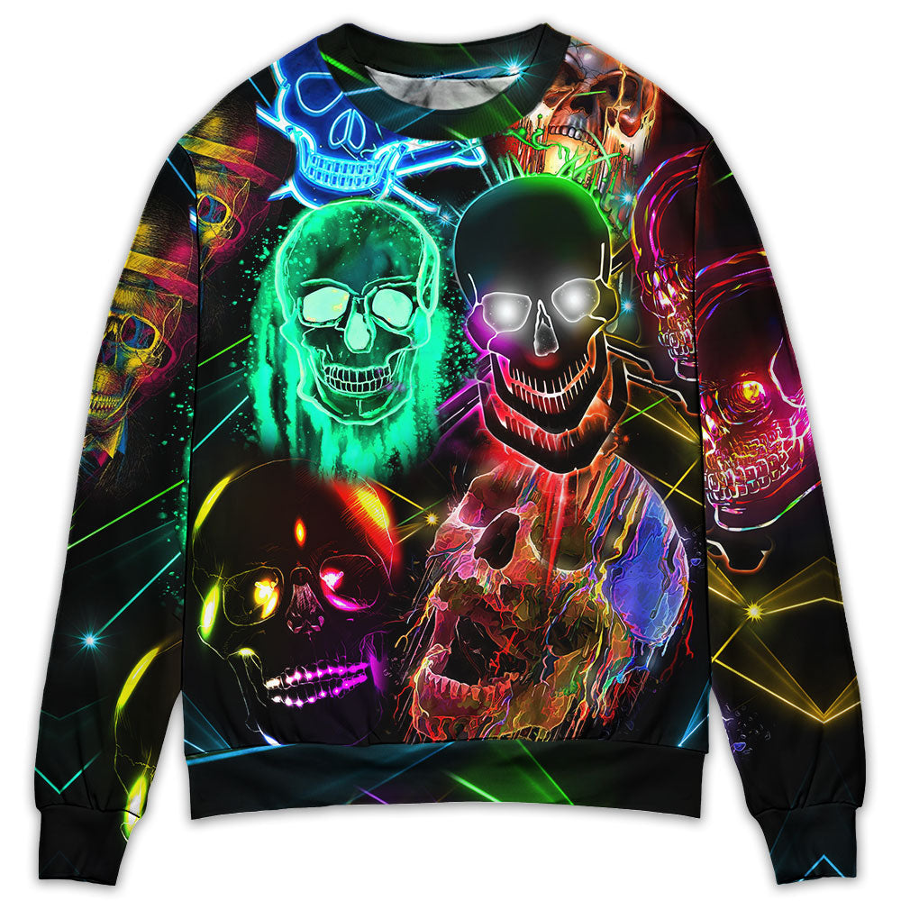 Glowing Neon Light Skull Sweater For Alternative Fashion Events And Thoughtful Seasonal Gifts