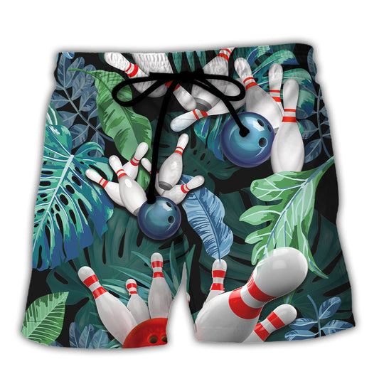 Bowling Tropical Leaf Happy Style Beach Shorts For Resort Trips And Casual Comfort