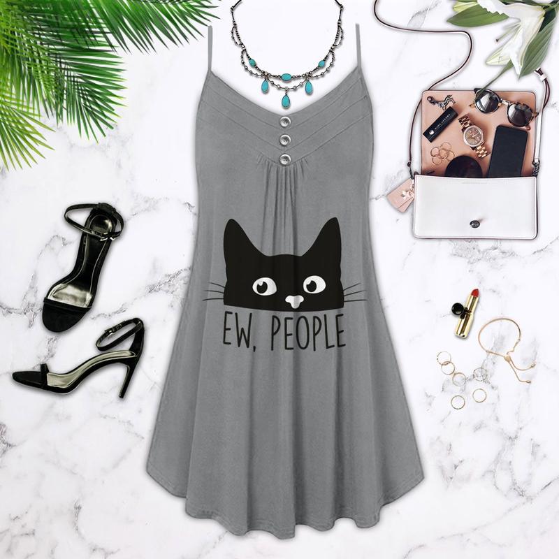 Cats Love V-Neck Sleeveless Cami Dress For Weekend Travel And Expressive Casual Fashion