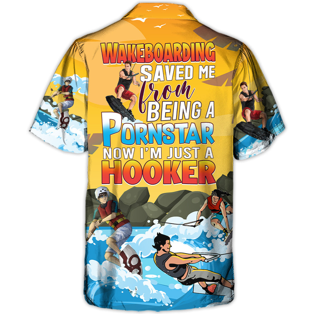 Funny Wakeboarding Beach Gift Hawaiian Shirt For Vacation Days And Relaxed Coastal Outings