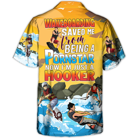 Funny Wakeboarding Beach Gift Hawaiian Shirt For Vacation Days And Relaxed Coastal Outings