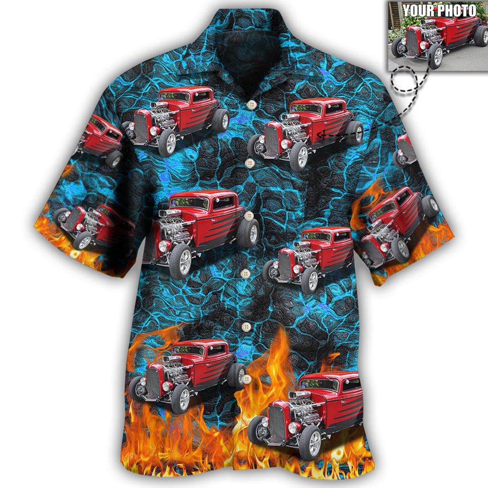 Hot Rod Various Custom Photo Hawaiian Shirt Artwork Detail For Resort Trips And Outdoor Activities