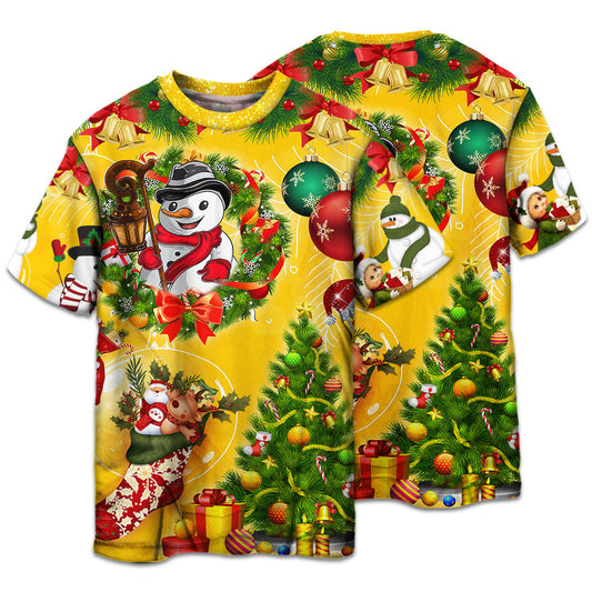 Happy Snowman Christmas Tree Lights Short Sleeve Pajamas Set For Festive Sleepovers And Family Photos