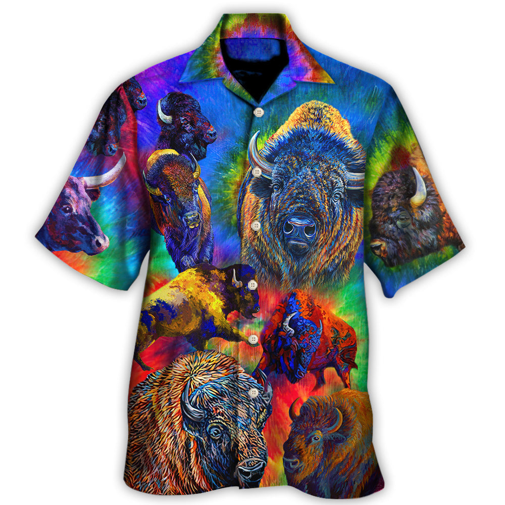 Colorful Bison Animals Bisons Hawaiian Shirt Artwork View For Coastal Escapes And Resort Style