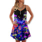 Hippie Mushroom Galaxy Colorful V-Neck Sleeveless Cami Dress For Festivals Travel And Relaxed Casual Summer Wear