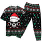 Skull In Santa Hat With Holiday Candy Short Sleeve Pajamas Set For Holiday Travel And Comfortable Home Wear