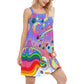 Hippie Planet Colorful Peaceful Spirit V-Neck Sleeveless Cami Dress For Beach Travel And Free Spirited Outfits