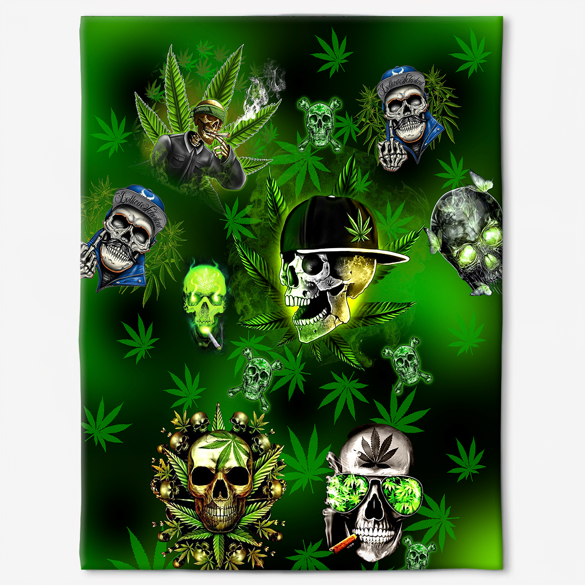 Green Skull Art Flannel Blanket For Cozy Bedroom Sofa Decor
