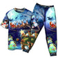 Santa Holiday Reindeer And Snowman Short Sleeve Pajamas Set For Christmas Sleepwear And Family Lounging