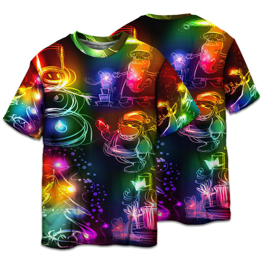 Santa Snowman Christmas Tree Lights Short Sleeve Pajamas Set For Holiday Bedtime And Cozy Home Wear