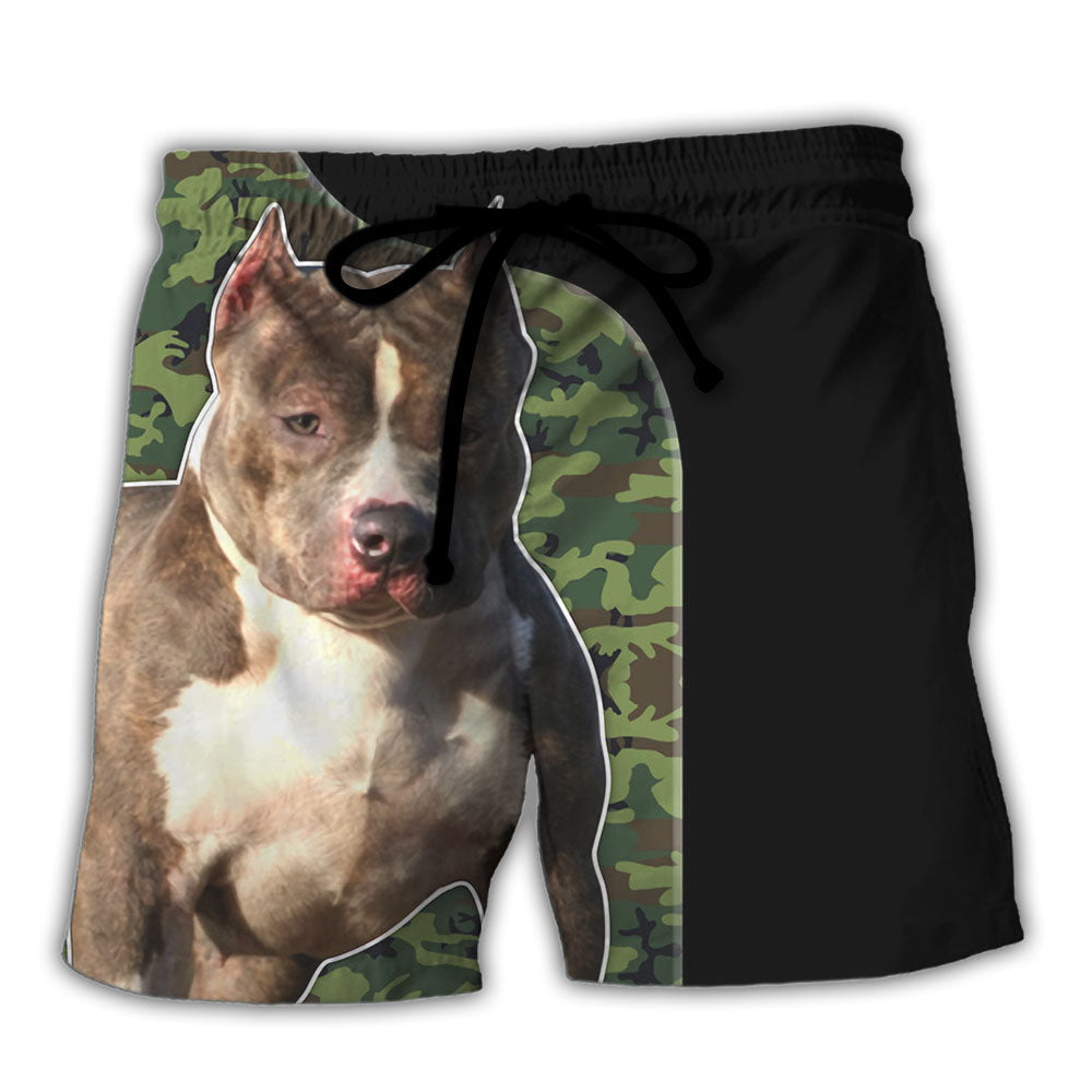 Pitbull Camo Strong Best Dog Dad Personalized Beach Shorts For Pet Lover Outdoor Comfort