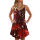 Music Notes Blurry Lights Dark Red V-Neck Sleeveless Cami Dress For Vacations And Casual Warm Weather Wear
