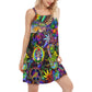 Hippie Alien Colorful Peaceful Spirit V-Neck Sleeveless Cami Dress For Vacations And Artistic Everyday Fashion