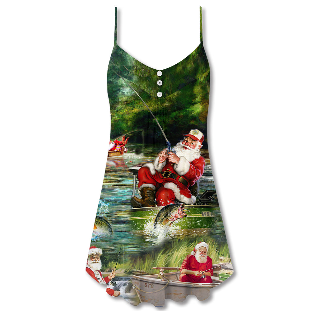 Christmas Merry Fishmas Reel Theme V-Neck Sleeveless Cami Dress For Summer Events And Comfortable Everyday Style