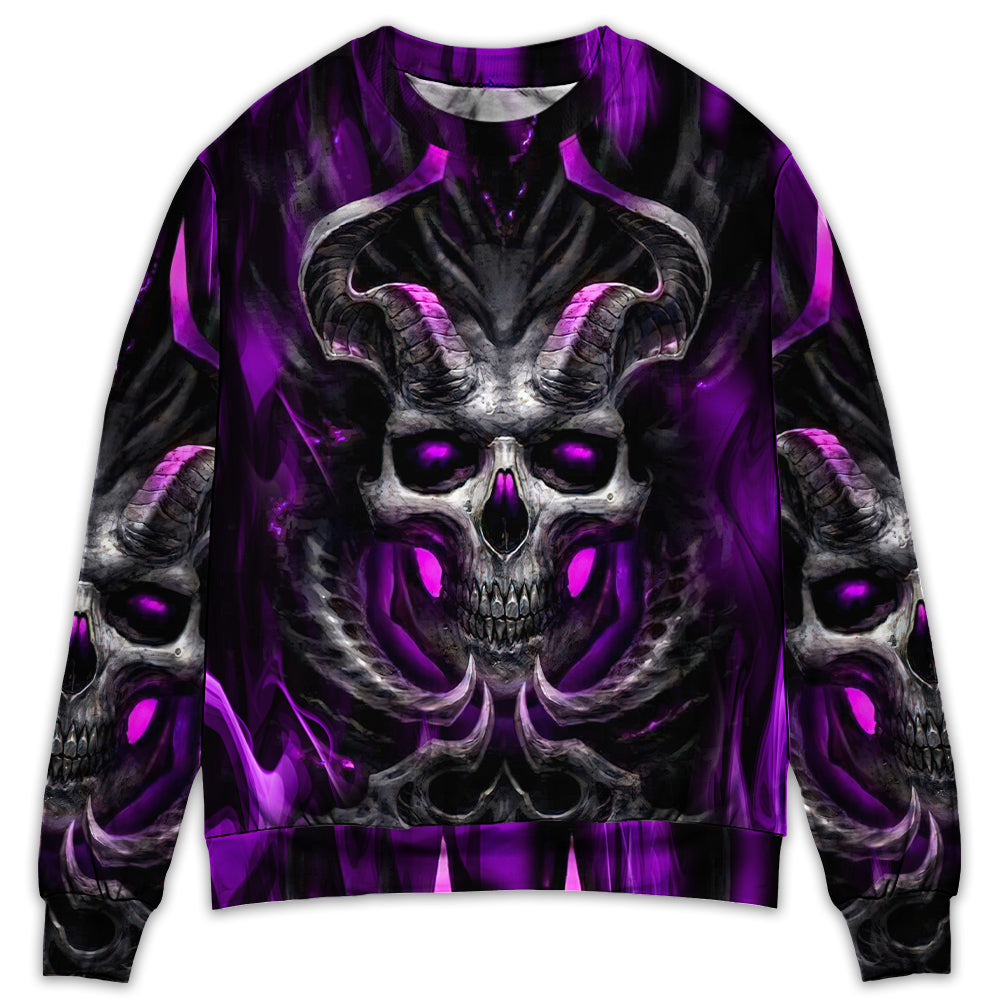 Dark Purple Fire Lightning Skull Sweater For Art Fans Travel Parties And Distinctive Casual Style