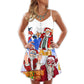 Christmas Santa Dancing Star V-Neck Sleeveless Cami Dress For Festive Events And Casual Summer Styling