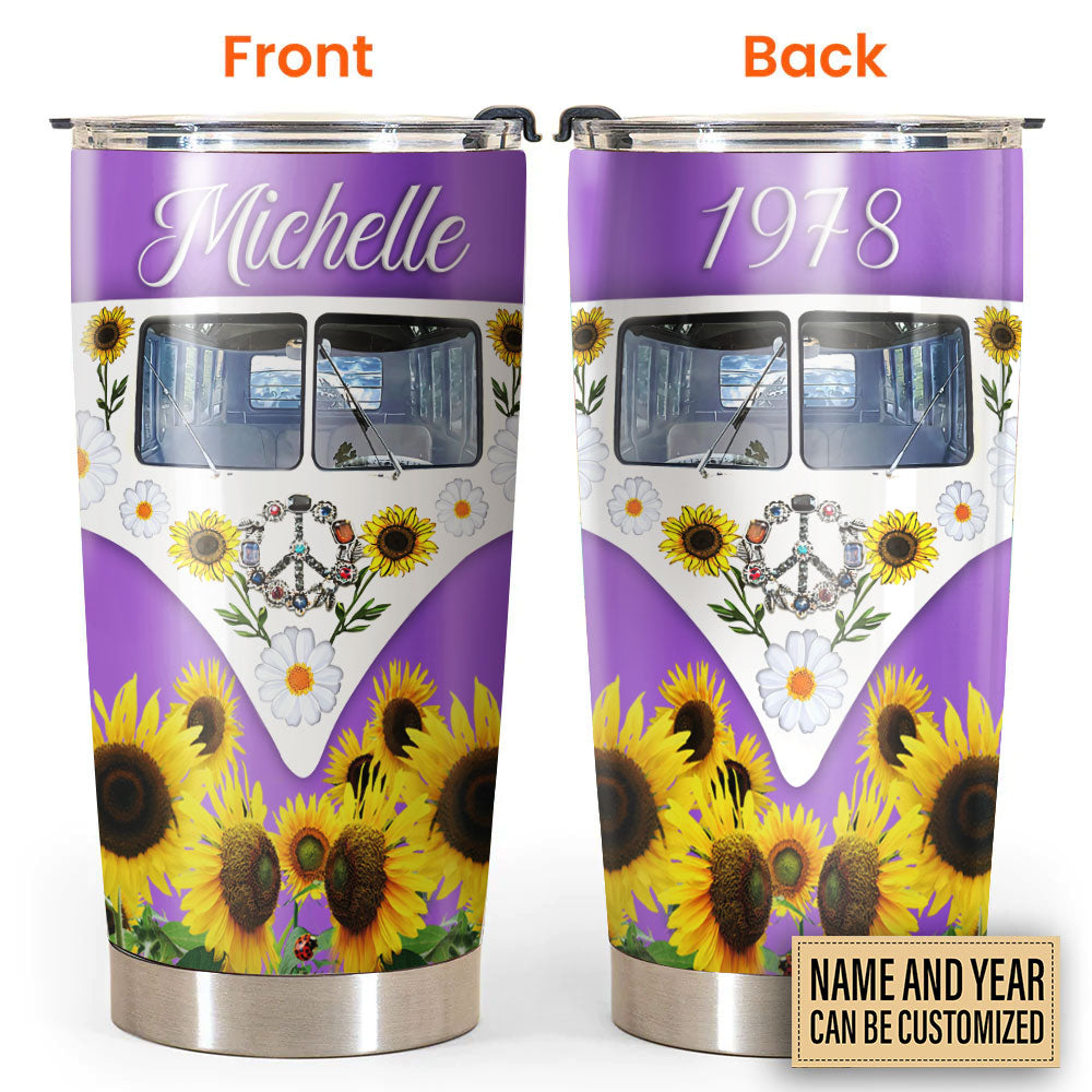 Hippie Van Purple With Sunflower Personalized 20 Oz Tumbler For Coffee Travel And Daily Drinks