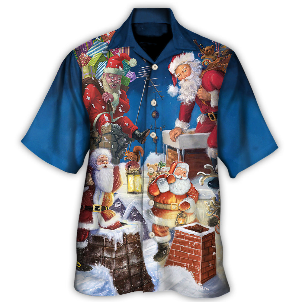Christmas Santa Hawaiian Shirt Pattern Detail For Resort Wear