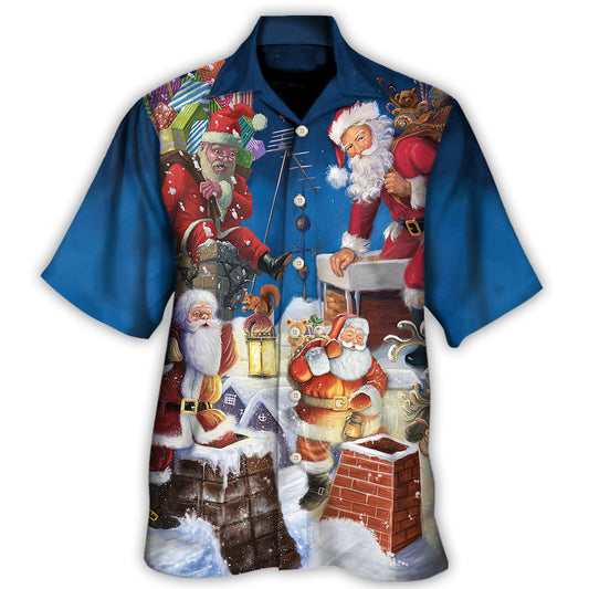 Christmas Santa Hawaiian Shirt Pattern Detail For Resort Wear
