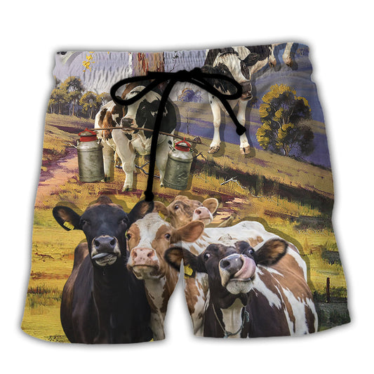 Landscape Cow Dance Beach Shorts For Resort Getaways And Laid Back Styling