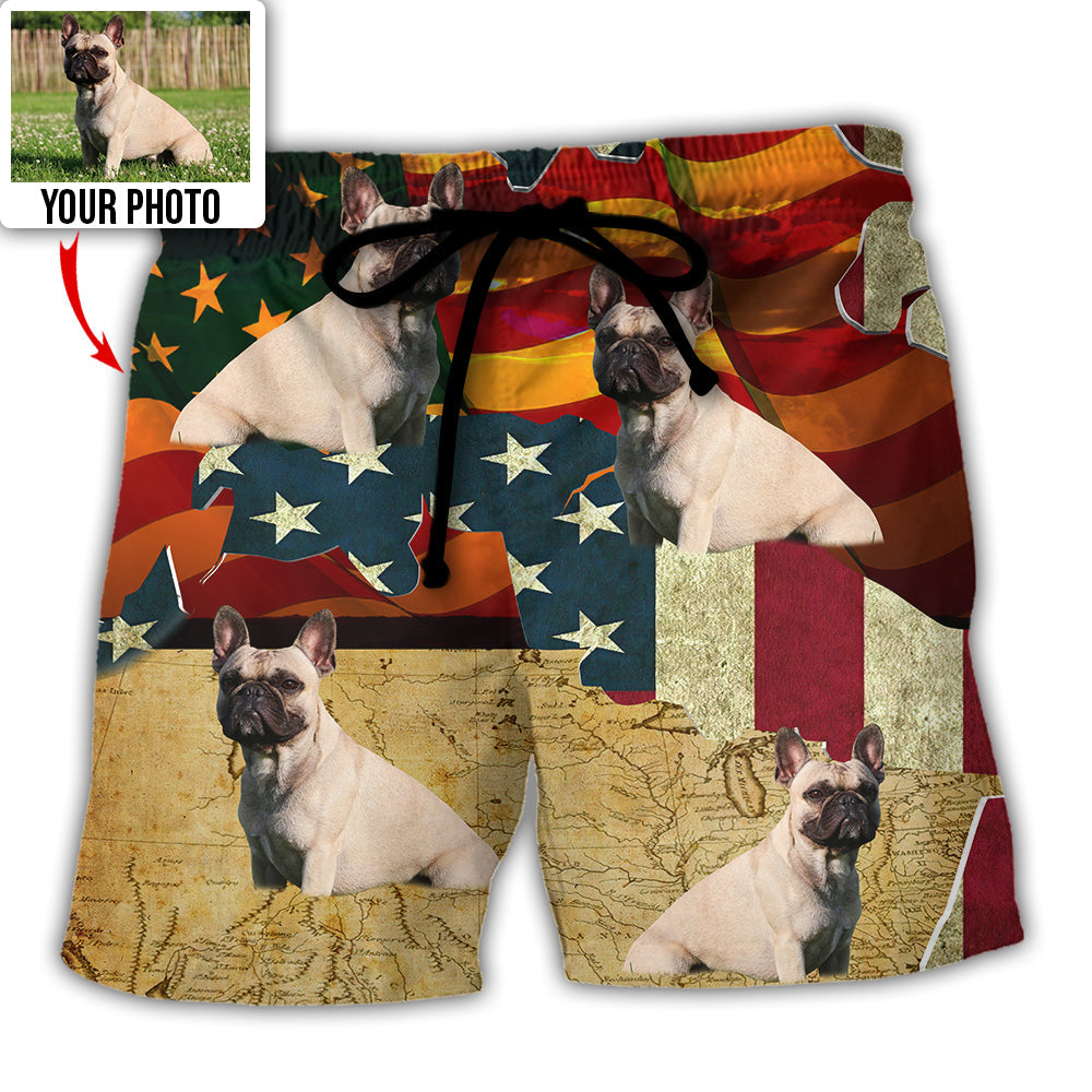 Sunset French Bulldog Americana Beach Shorts For Poolside Relaxation And Laid Back Styling