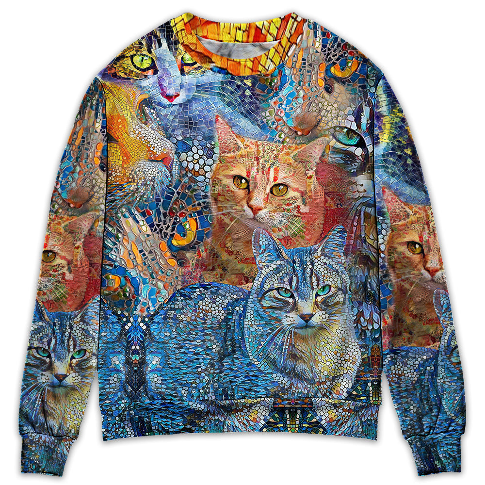 Cat Mosaic Sweater For Animal Lovers Casual Wear Holidays And Thoughtful Gifting