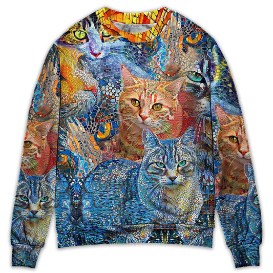 Cat Mosaic Sweater For Animal Lovers Casual Wear Holidays And Thoughtful Gifting