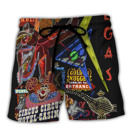 Card Game Vintage Casino Neon Lights Beach Shorts For Beach Getaways And Comfortable Summer Wear