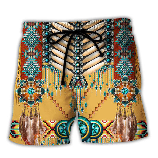 Native American Heritage Pattern Beach Shorts For Warm Weather Holiday Style