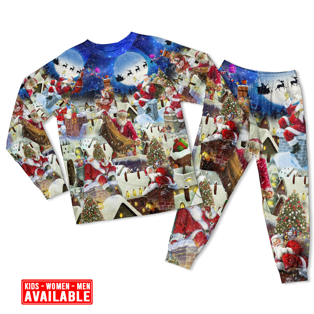 Rooftop Santa Christmas Eve Long Sleeve Pajamas Set For Christmas Sleepwear And Family Lounging