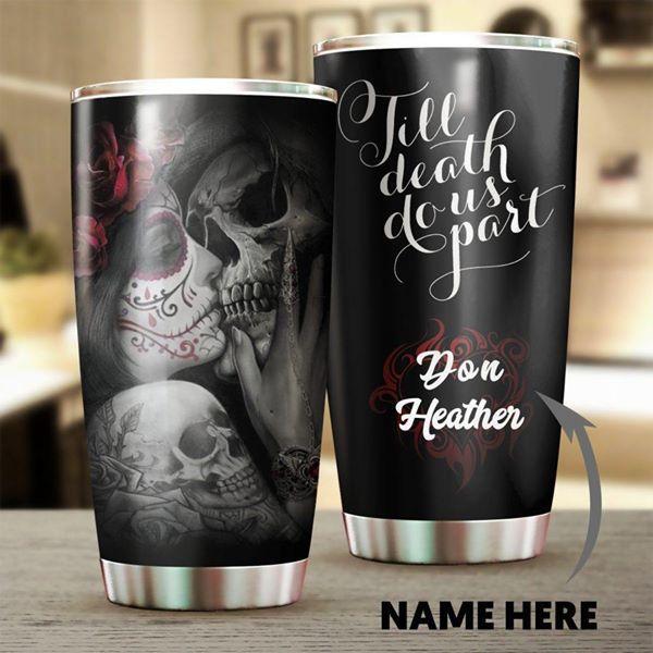 Skull Love You Till Death Couple Skull 20 Oz Tumbler For Coffee Travel And Daily Drinks