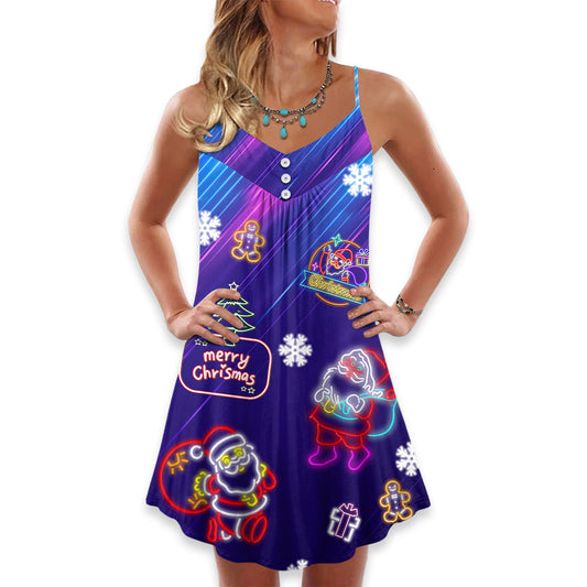 Christmas Santa Neon Party Lights – Women's Summer Sleeveless V-Neck Camisole Dress