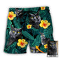Black Cat Green Tropical Style Personalized Photo Beach Shorts For Warm Weather Travel And Everyday Comfort