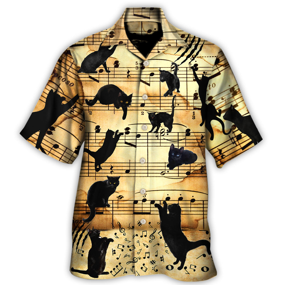 Black Vintage Cat Music Note Hawaiian Shirt For Poolside Relaxation And Sunny Getaways