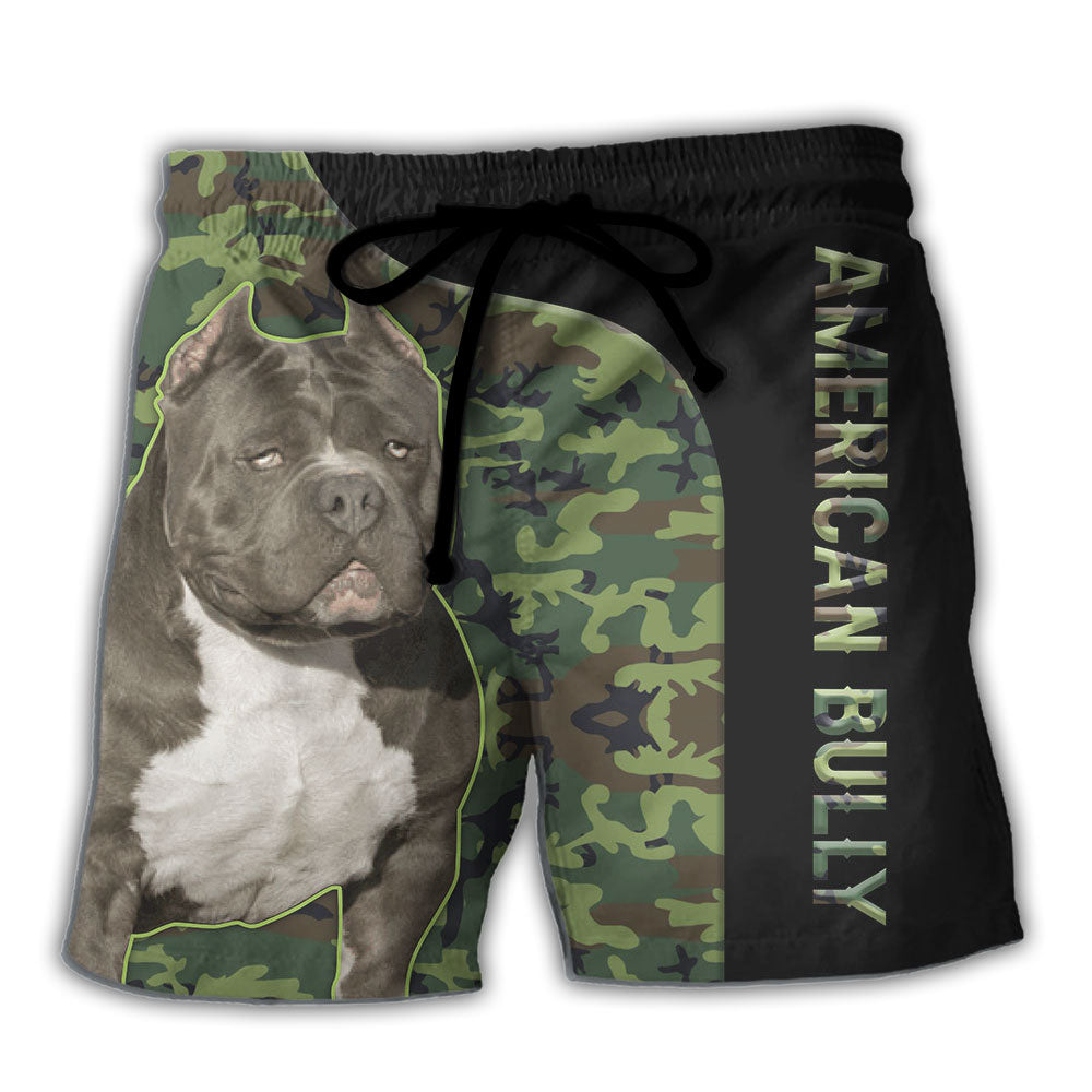 American Bully Dog Lover Camo Beach Shorts For Warm Weather Holiday Style