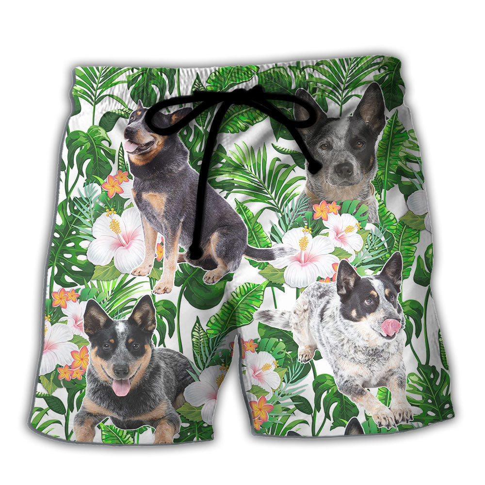Australian Cattle Dog Floral Tropical Style Beach Shorts For Western Inspired Warm Weather Style
