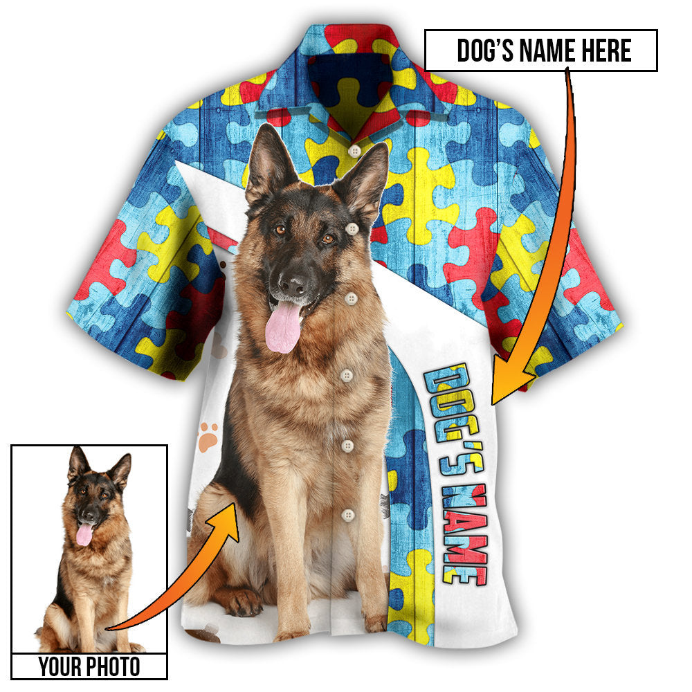 German Shepherd Strong Dog Personalized Photo Hawaiian Shirt Relaxed Style View For Summer Travel
