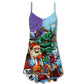 Christmas Skull Scary Holiday V-Neck Sleeveless Cami Dress For Summer Events And Comfortable Everyday Style