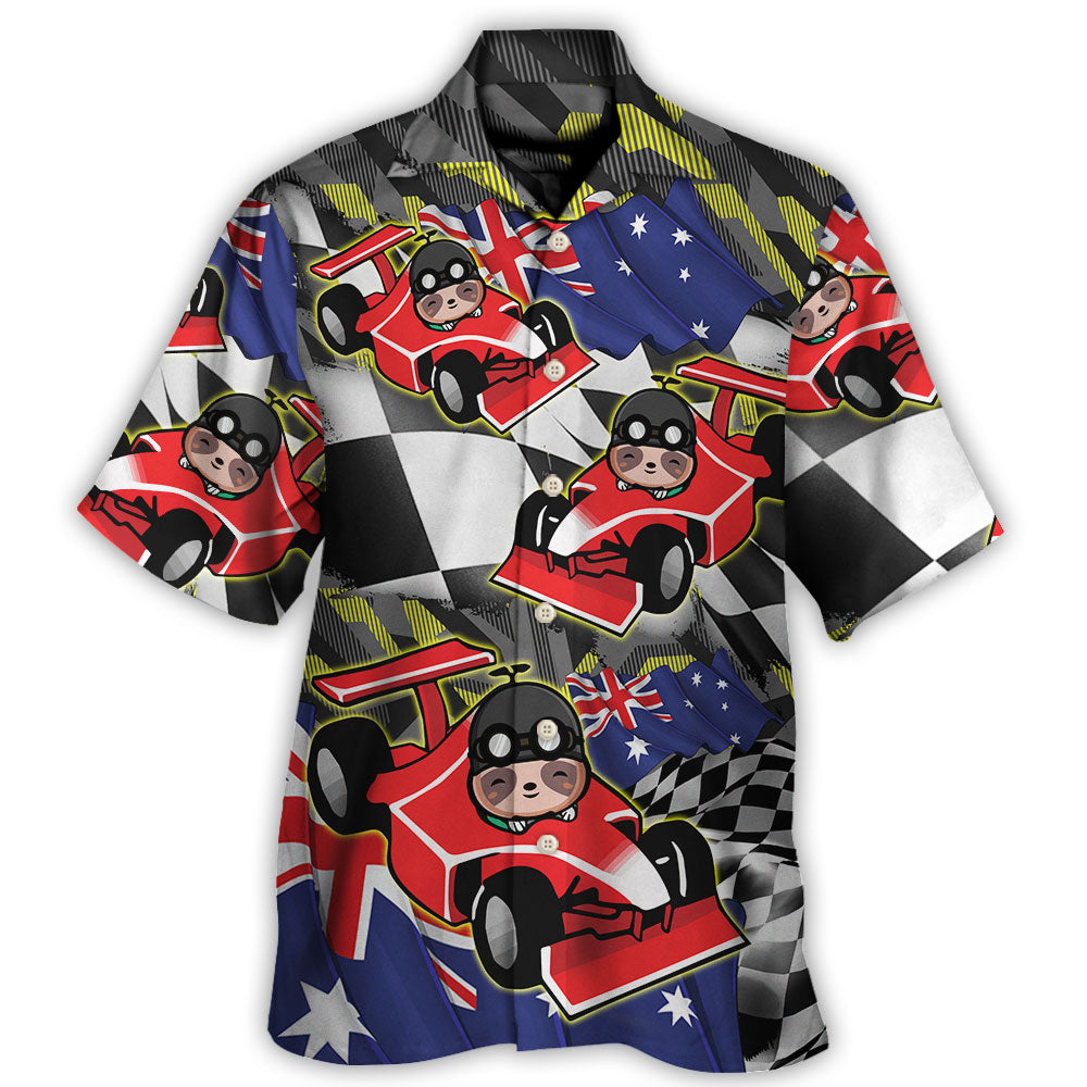 Car Sloth Racing Race Australian Vibe Hawaiian Shirt For Vacation Days And Relaxed Coastal Outings