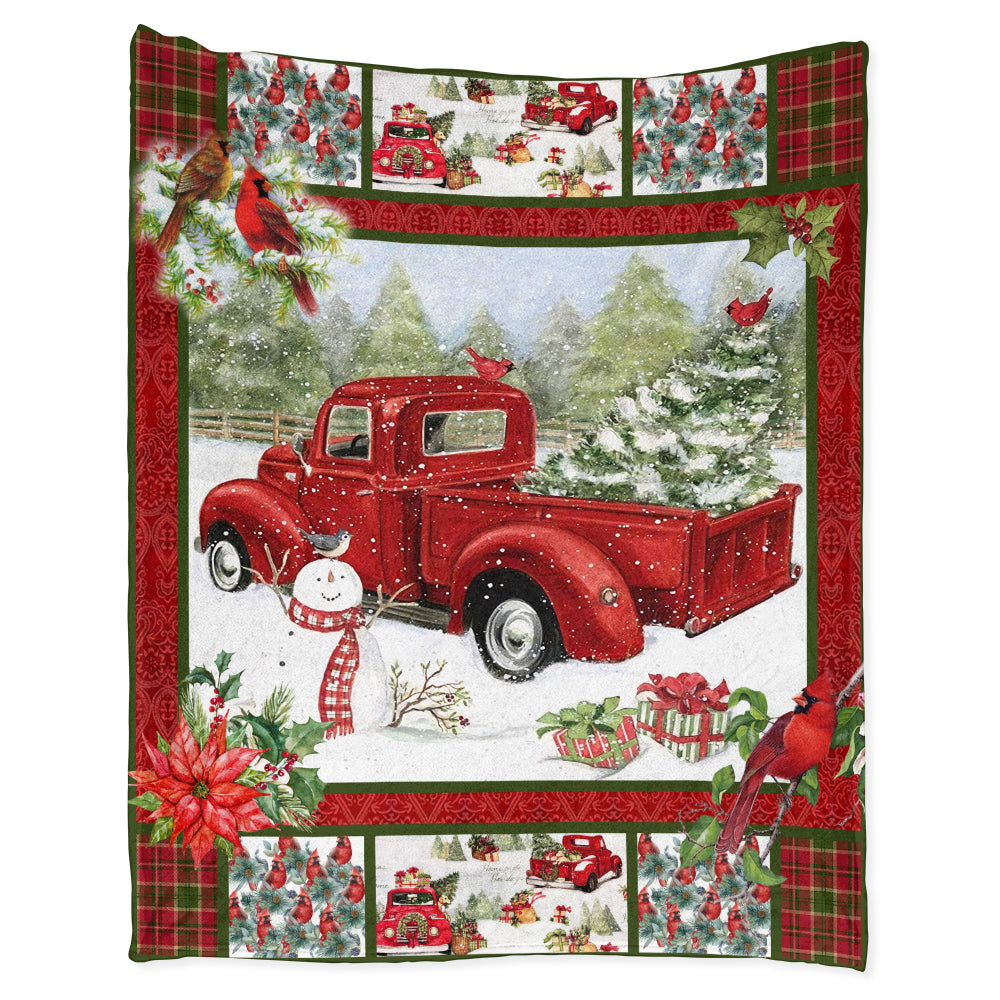 Cardinal Red Truck Christmas Flannel Blanket For Cozy Bedroom Sofa Decor