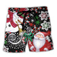 Christmas Snowy Day Santa And Snowman Beach Shorts Pattern View For Weekend Trips And Outdoor Activities