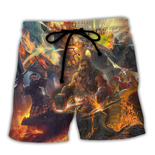 Blacksmith Craftsman Fire Beach Shorts Artwork Detail For Casual Warm Weather Outfits