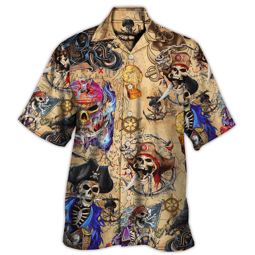 Skull Nautical Pirate Treasure Map Adventure Hawaiian Shirt Design Detail For Sunny Adventures And Casual Wear
