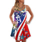 Christmas Patriotic Parachute Jump V-Neck Sleeveless Cami Dress For Festive Events And Casual Summer Styling