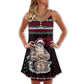 Christmas Tattoo Santa Funny V-Neck Sleeveless Cami Dress For Festive Events And Casual Summer Styling