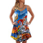 Christmas Dragon Family Love V-Neck Sleeveless Cami Dress For Festive Events And Casual Summer Styling